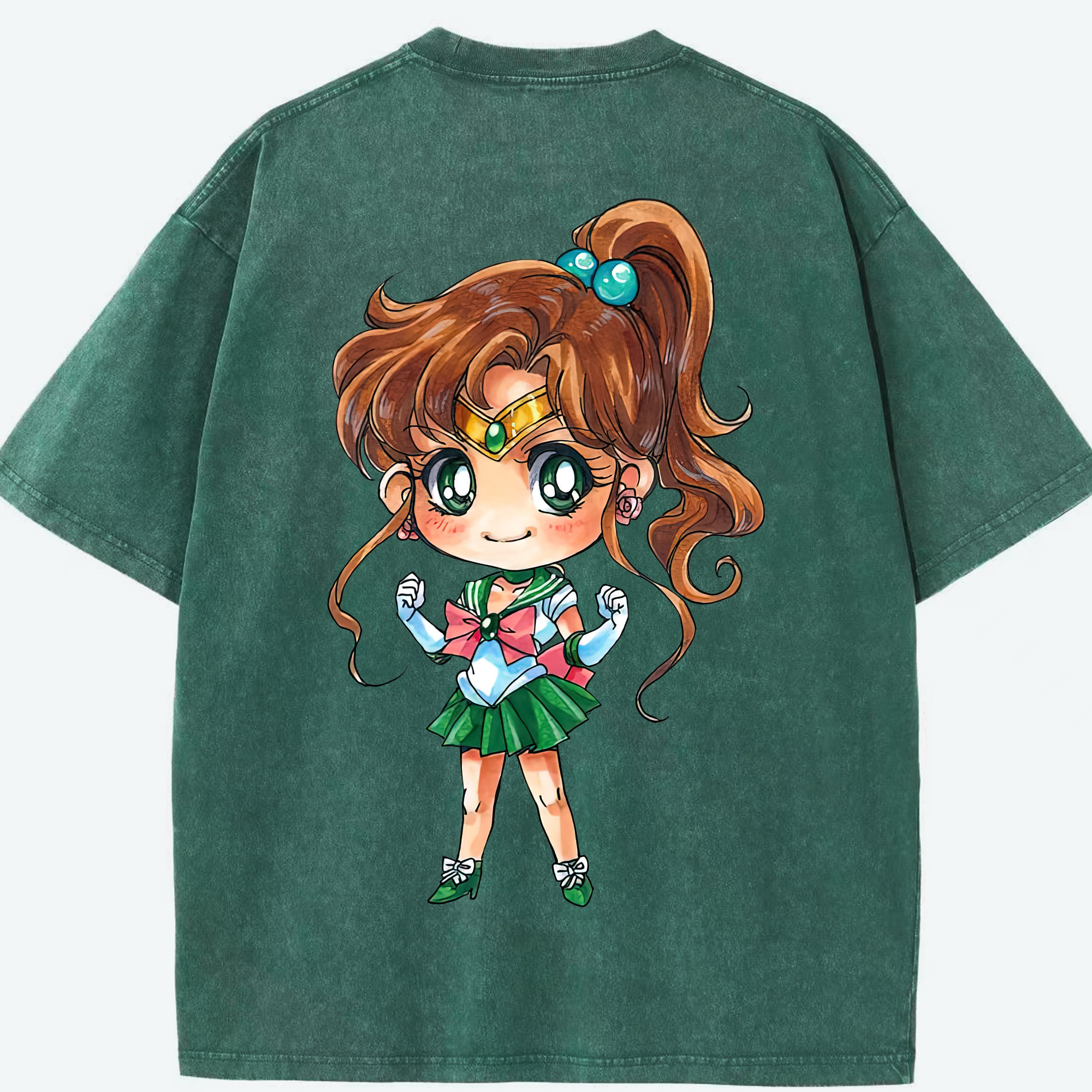 （画像用） 美少女戦士セーラームーン 木野 まこと きの まこと Sailor Moon Kino Makoto （セーラージュピター；Sailor Jupiter） 綿100% ヴィンテージ風 半袖Tシャツ（背面プリント）